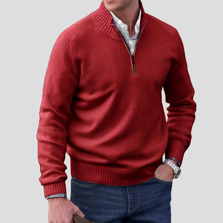 Stijlvolle heren pullover van katoen, met een gebreid patroon en een moderne ritskraag.