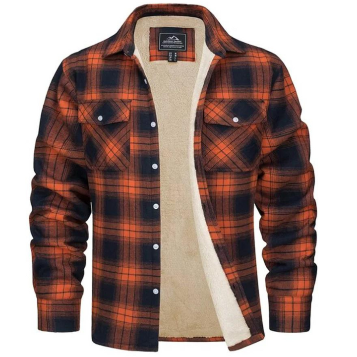 Heren geruite winterjas met warme pluche voering, ideaal voor koud weer en winterkleding.
