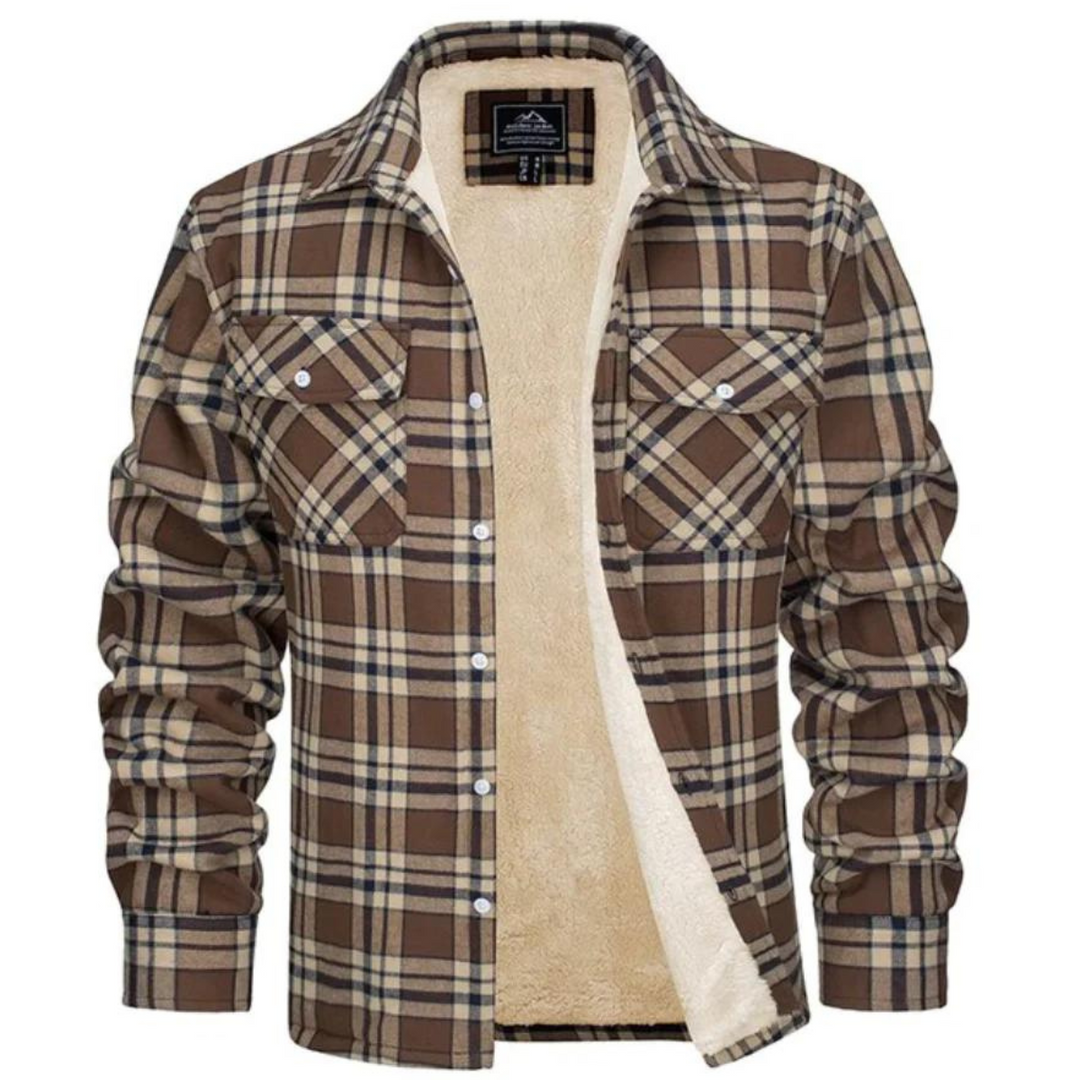 Robuuste heren geruite winterjas, gevoerd met superzachte pluche voor maximale warmte en comfort.