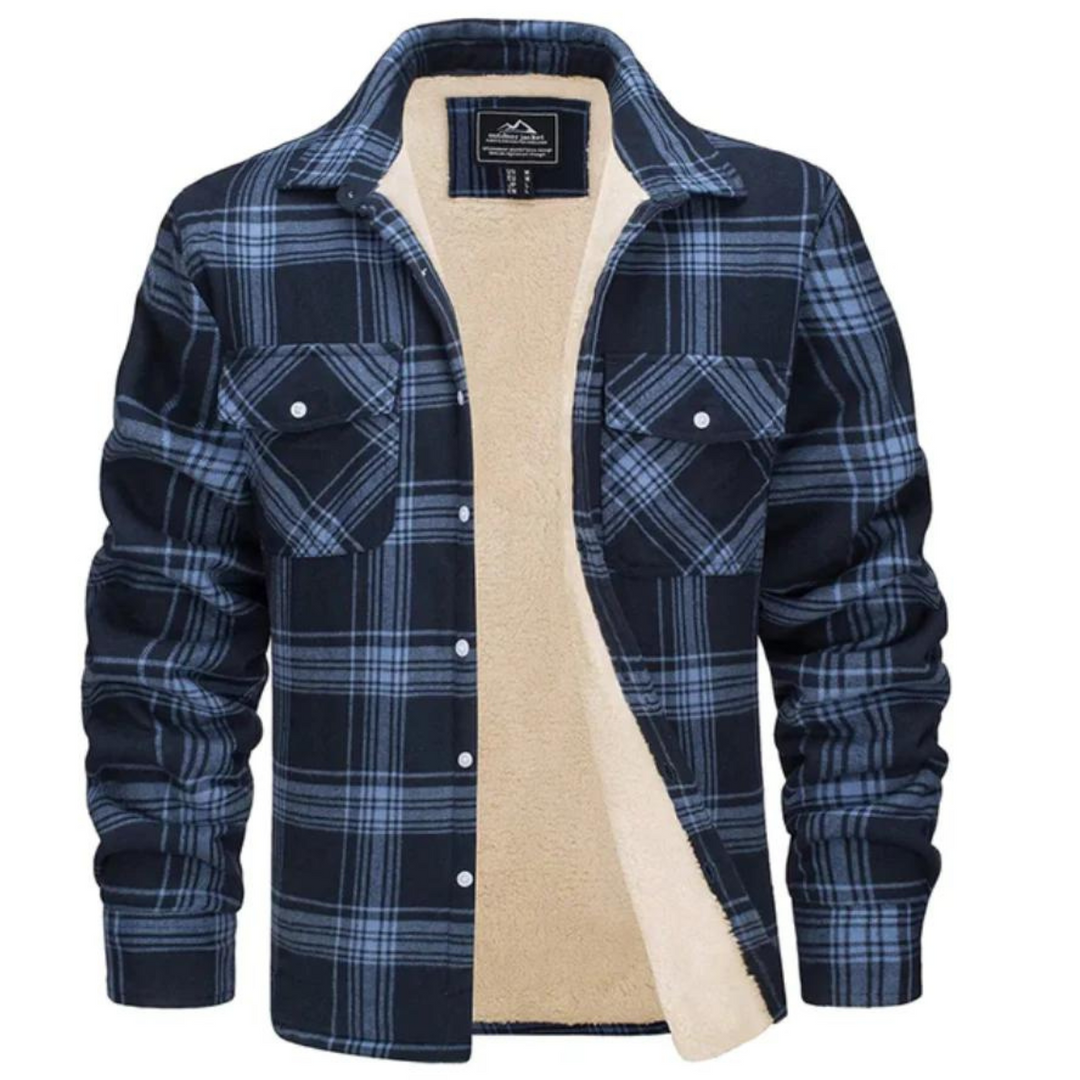 Comfortabele heren winterjas met geruit design en zachte pluche, perfect voor koude winterdagen.