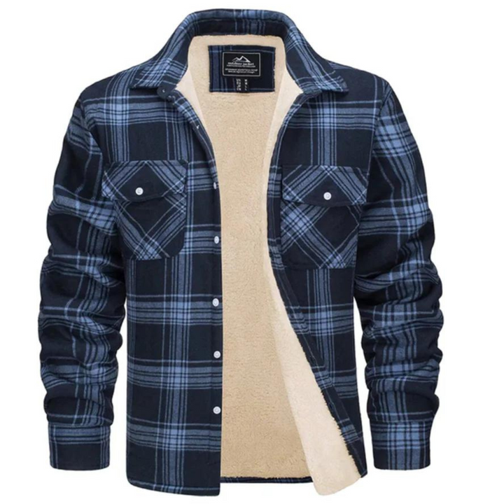Comfortabele heren winterjas met geruit design en zachte pluche, perfect voor koude winterdagen.