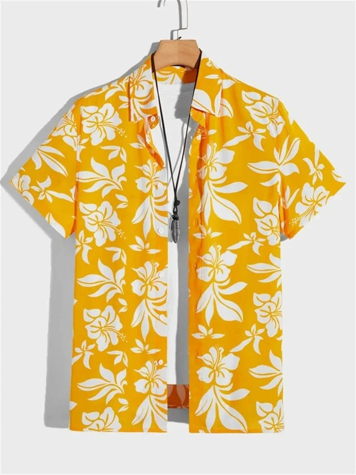 Herenoverhemd met 3D bloemenprint en Hawaïaanse stijl, perfect voor een ontspannen zomerse dag.