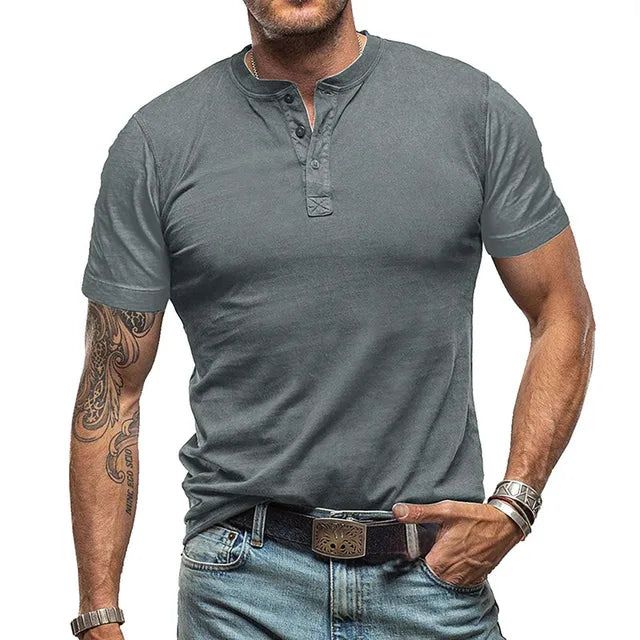 Zomerkleding: casual heren Henley T-shirt met korte mouwen voor ultiem draagcomfort.