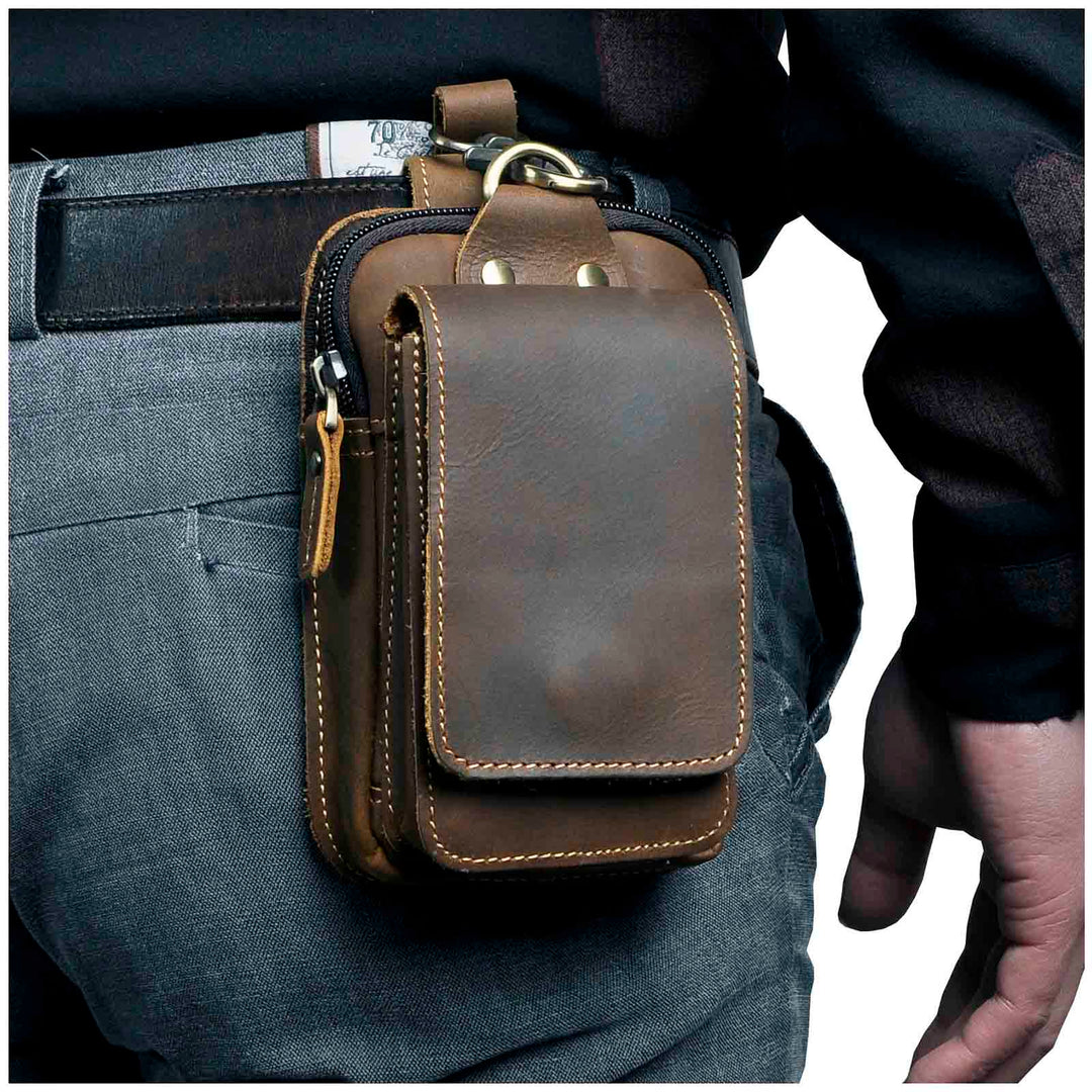 Heren leren heuptas van Guardian Leather, donkerbruin, stijlvol & praktisch voor essentiële spullen.