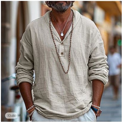 Lichtgewicht heren Henley shirt 'Jonas' van linnen, perfect voor ademende zomerkleding. Combineert stijl met comfort.