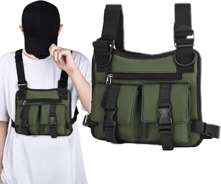 Groen verstelbaar hardloopvest heren, comfortabel voor hardlopen in de stad.