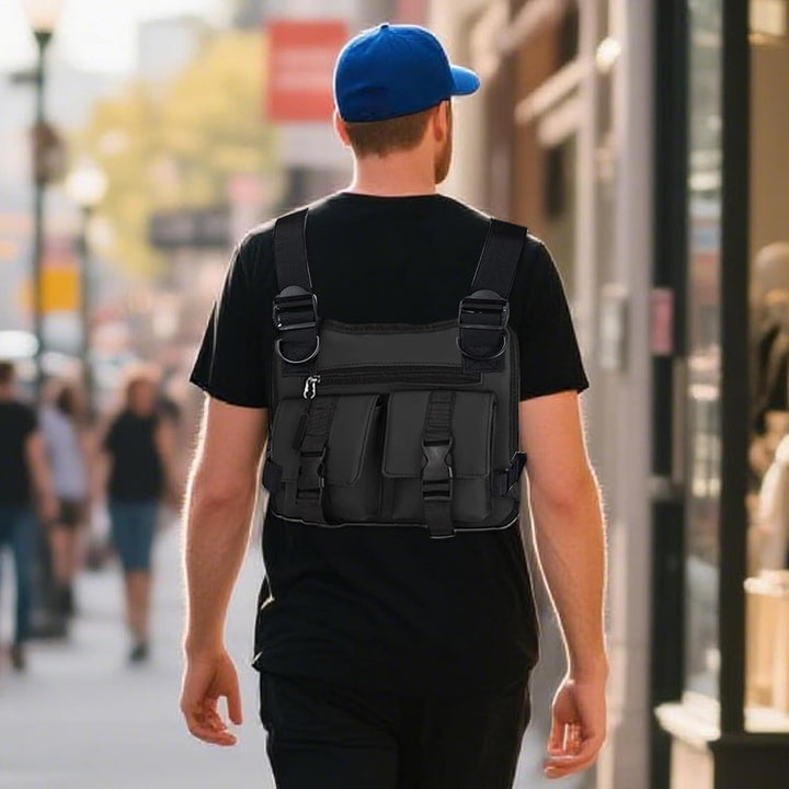 Zwart lichtgewicht hardloopvest, heren, multifunctioneel en comfortabel voor sport.