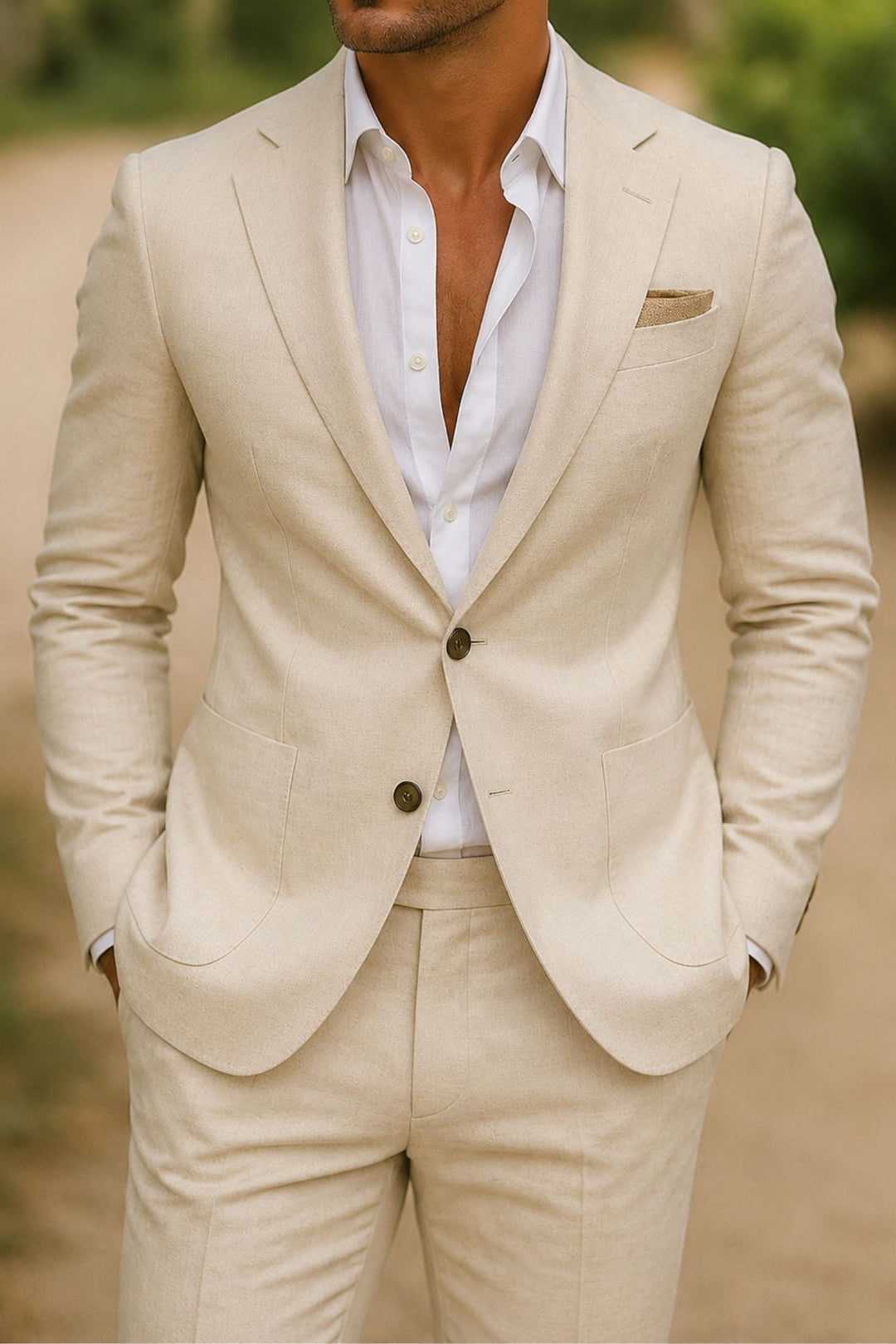 Ademend linnen pak voor heren. Comfortabele zomerkleding in moderne herenmode.