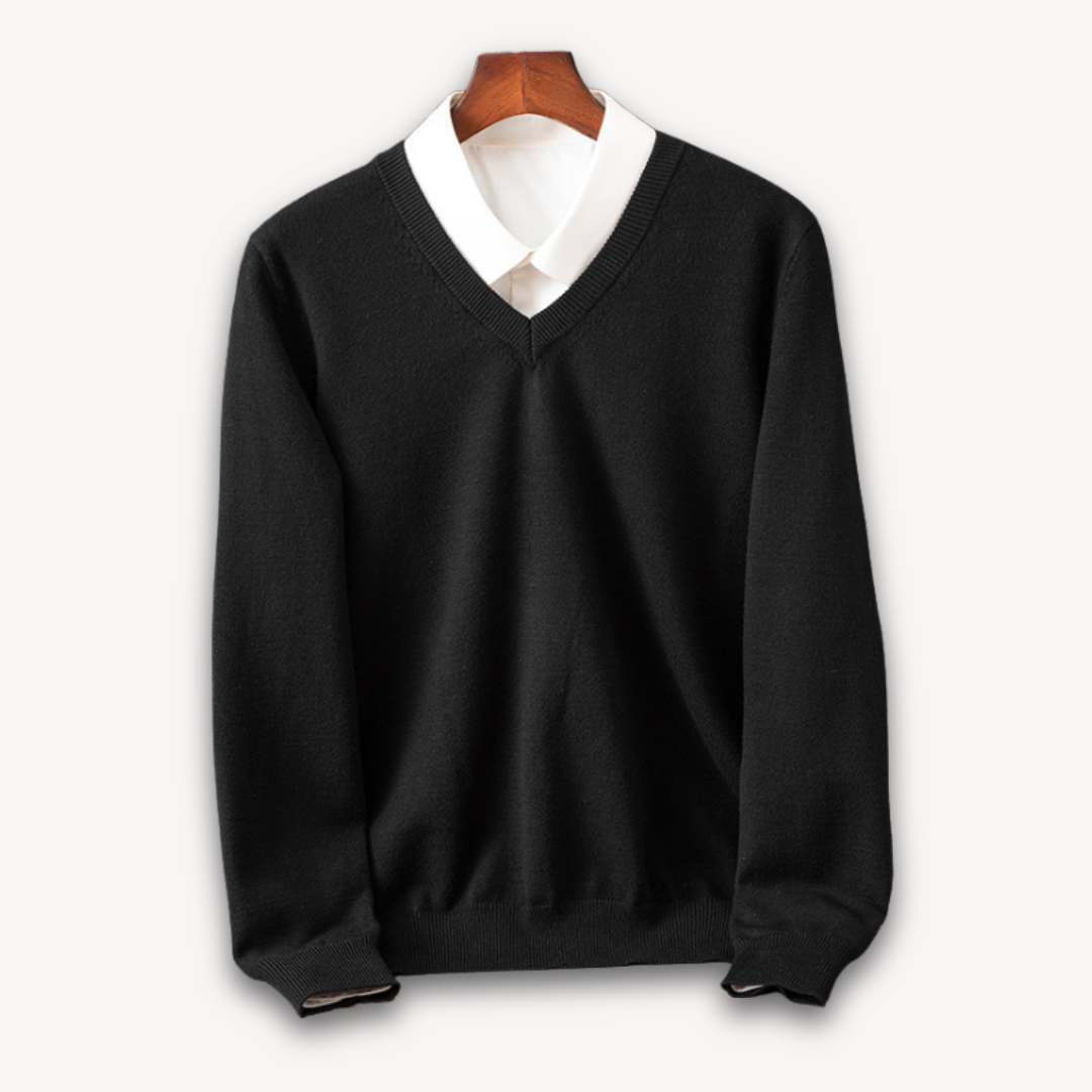 Heren luxe kasjmier V-hals trui in klassieke kleur, warm en zacht voor een stijlvolle look.