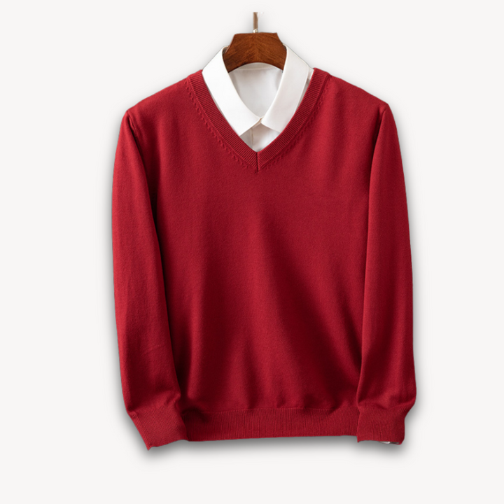 Moderne heren trui met V-hals, gemaakt van zacht kasjmier, perfect voor een elegante outfit.
