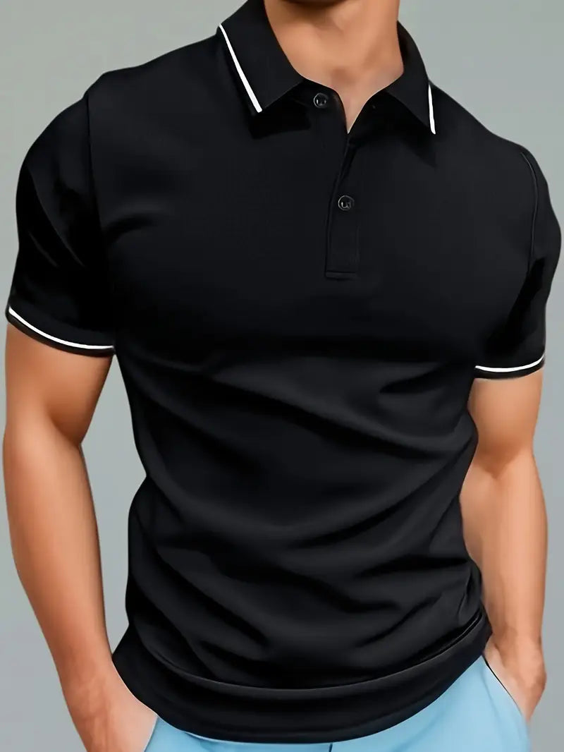 Heren poloshirt met korte mouw en contrasterende bies; stijlvol casual shirt voor zomercomfort.