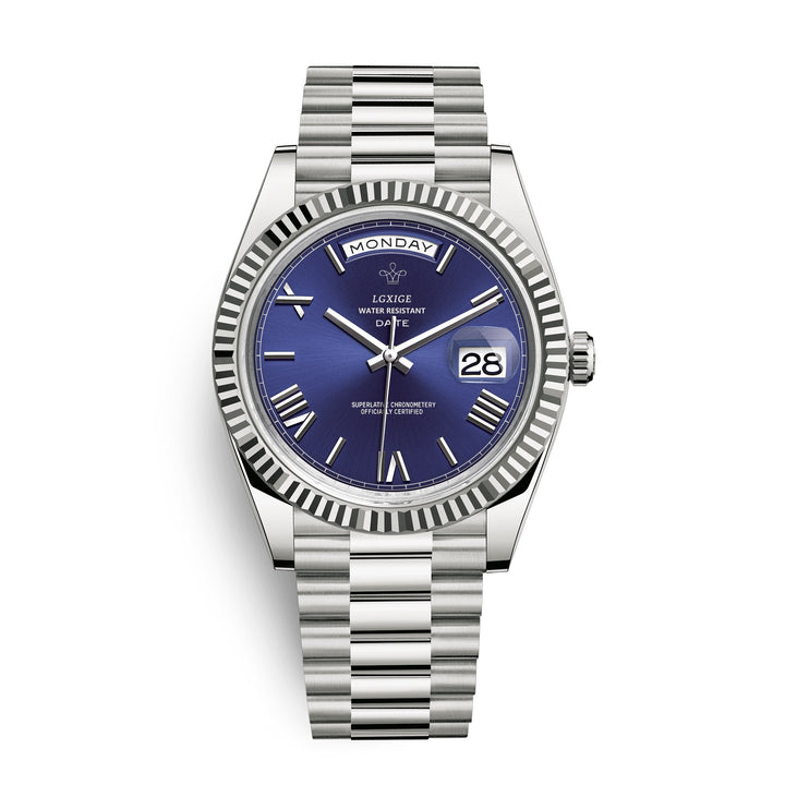 Stijlvol heren automatisch horloge, edelstaal, dag- & datumweergave, perfect als accessoire.