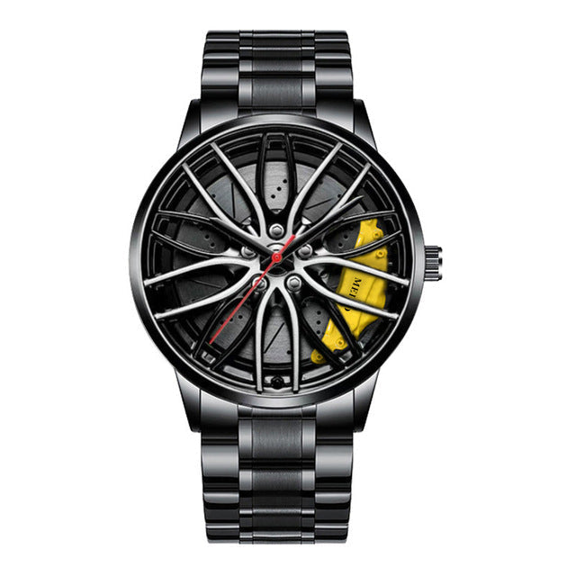 Luxe RaceVision herenhorloge met sportief racewagen design, waterbestendig.