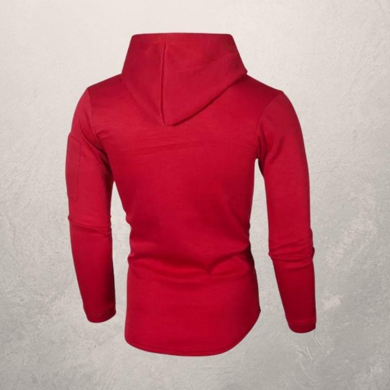 LiamsShirt heren slim fit hoodie, model draagt voor een moderne, comfortabele en sportieve streetwear look. Trendy trui.