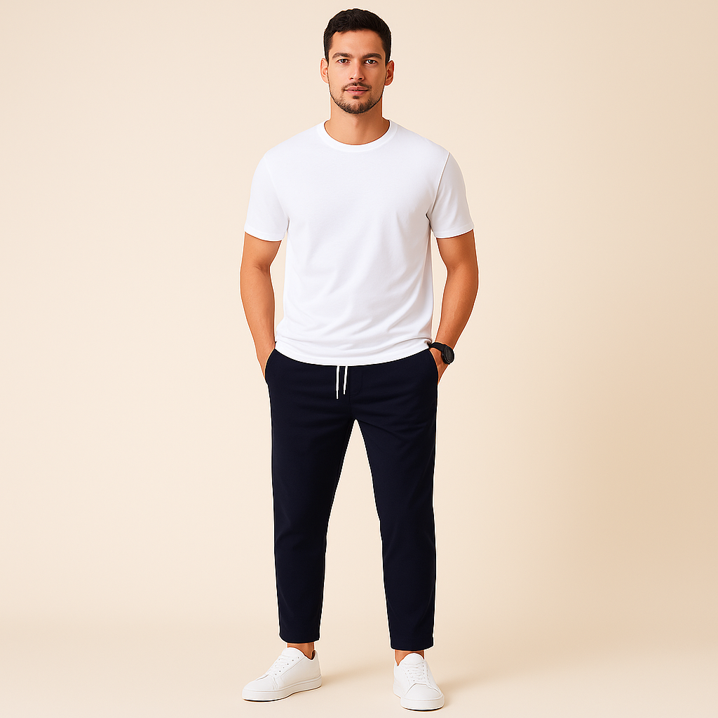 Heren slim fit trekkoordbroek, comfortabel en stijlvol voor dagelijks casual gebruik en vrije tijd.