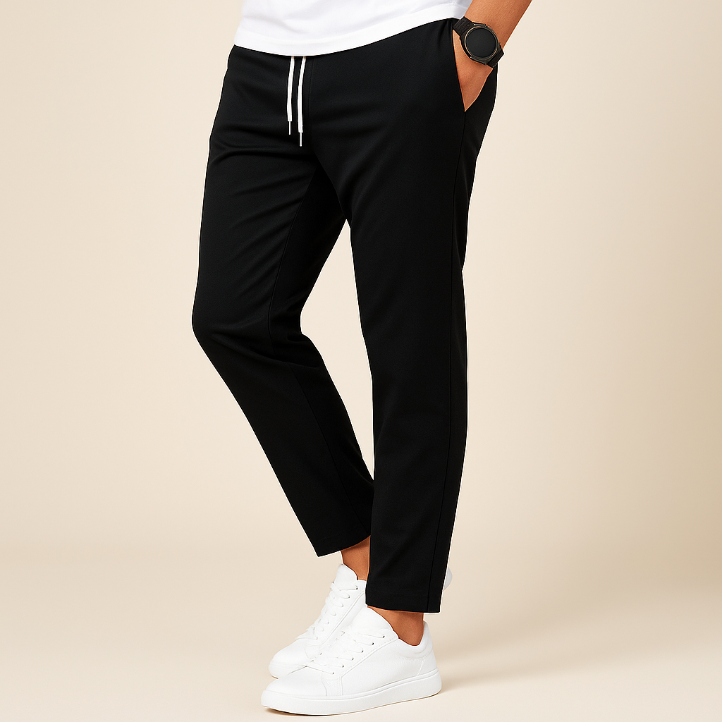 Stijlvolle herenbroek met trekkoord, slim fit model van polyester, ideaal voor casual en sportieve momenten.