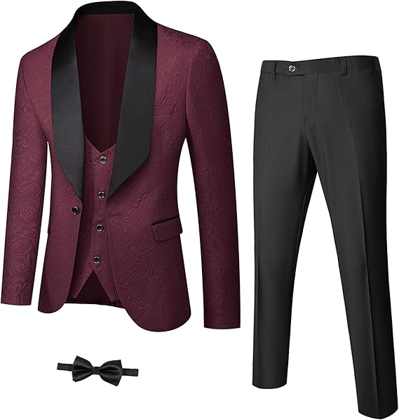Stijlvolle herenmode: slimfit smoking met jacquard textuur en tweeknoops sluiting.