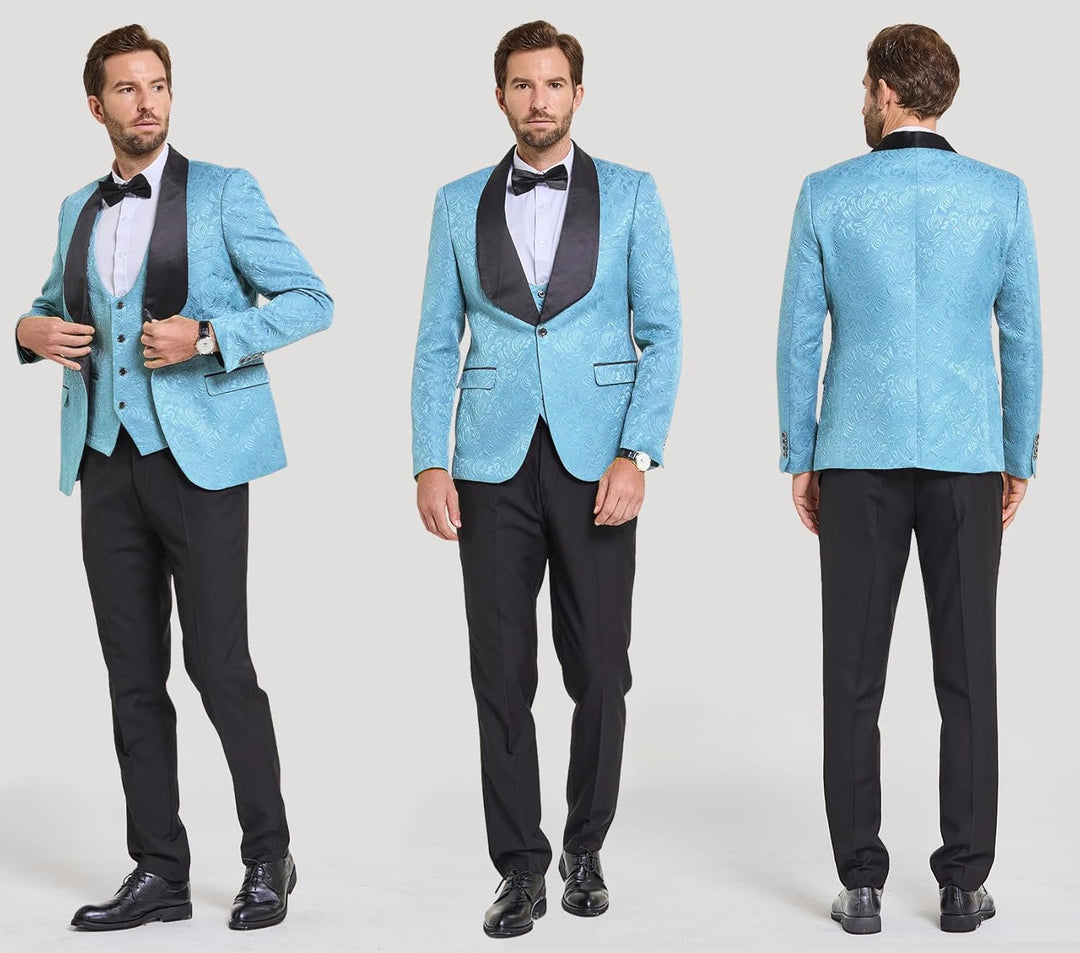 Zwarte avondkleding smoking met stretch en tweeknoops sluiting.