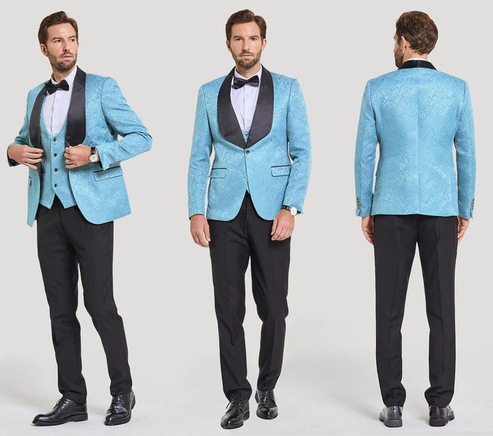 Zwarte avondkleding smoking met stretch en tweeknoops sluiting.