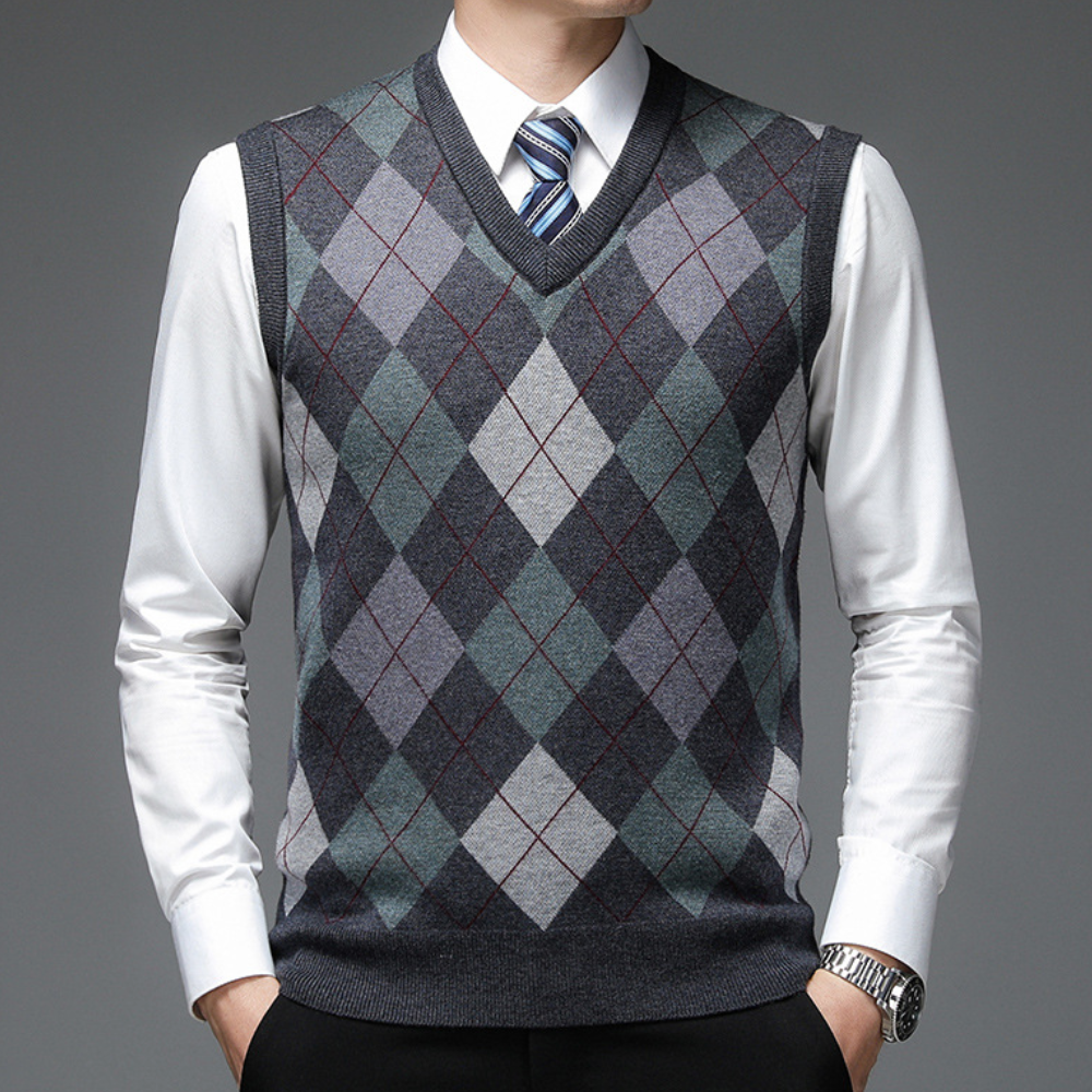 Heren spencer Felix met stijlvol argyle-patroon. Een klassiek vest voor elegante mannenmode.
