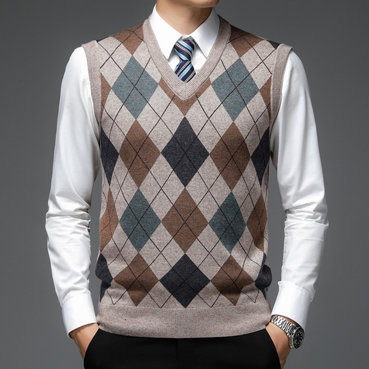 Modieuze heren v-hals spencer Felix. Stijlvol argyle-patroon voor zowel casual als formele gelegenheden.