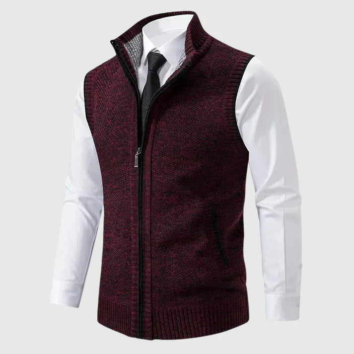 Mouwloos heren vest met volledige rits en opstaande kraag, ideaal voor comfort en een stijlvolle laagjes look.