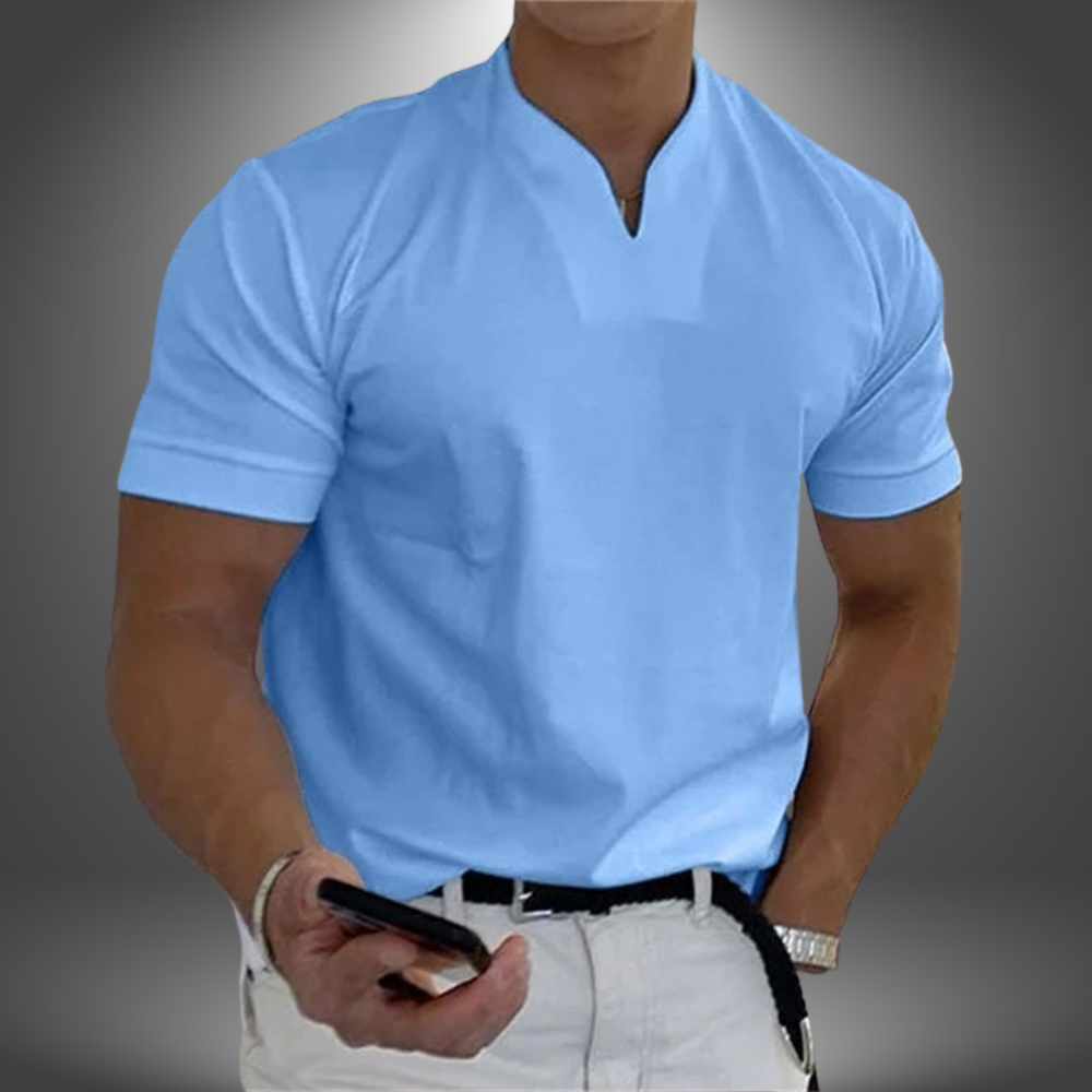 Comfortabel heren V-hals T-shirt met korte mouwen, perfect voor modieuze casual kleding en warme dagen.