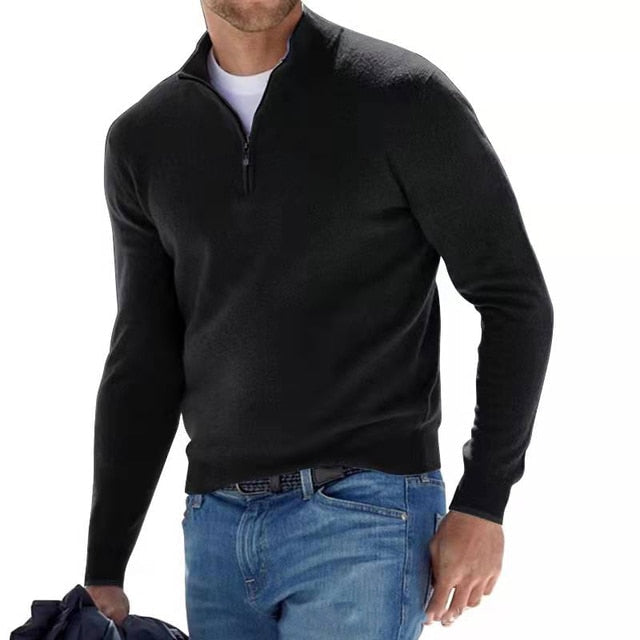 Stijlvolle heren V-hals trui met functionele rits. Comfortabele lange mouwen, perfect voor casual looks.
