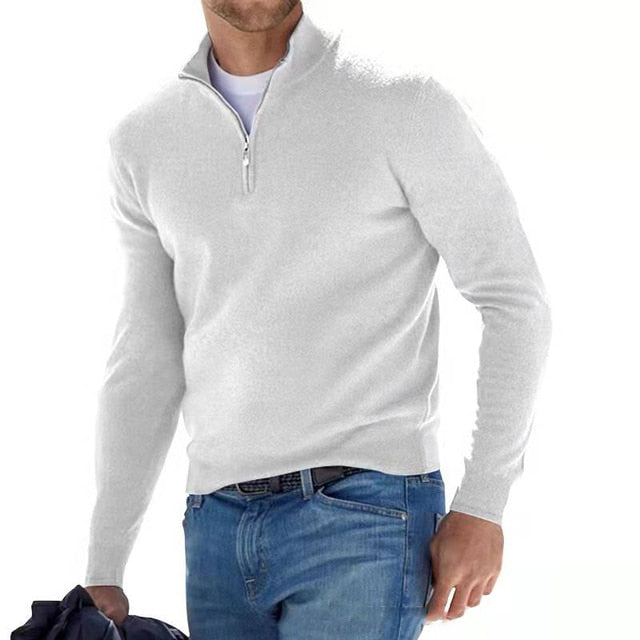 Comfortabele PP3 Luca Belloni Merino heren trui. Zachte v-hals trui met rits, ideaal voor elk seizoen.