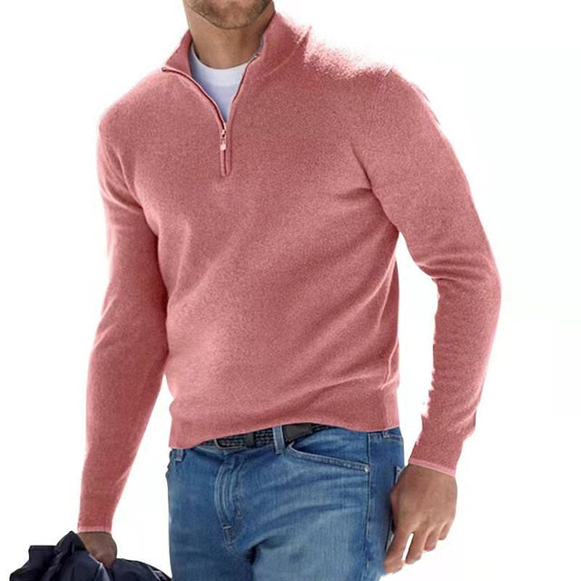 Casual heren V-hals trui met rits, draagbaar voor diverse gelegenheden. Lange mouwen en comfortabel.