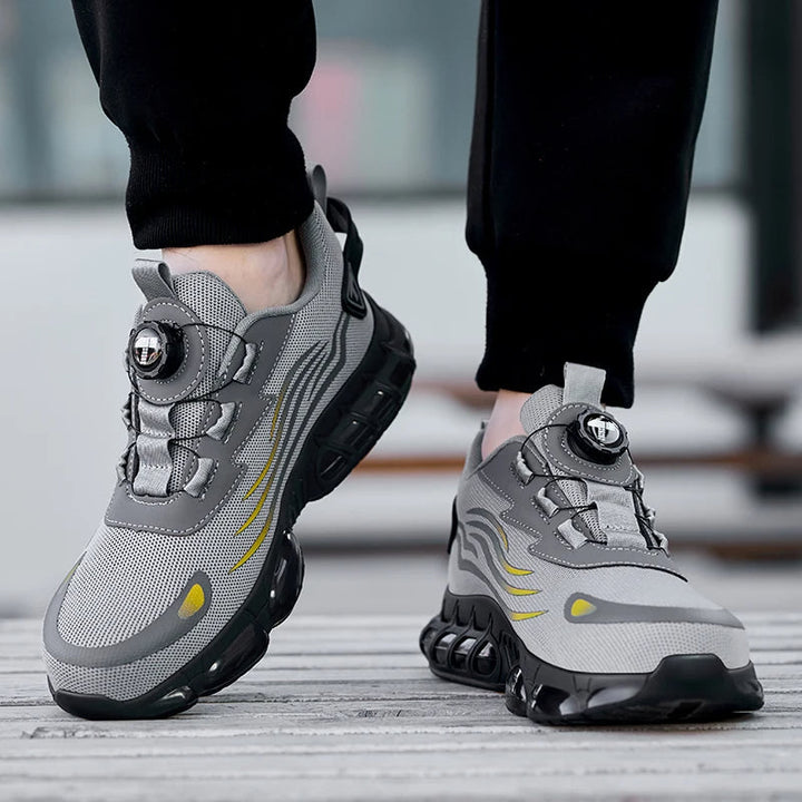 Heren veiligheidssneakers met stalen neus en draaisluiting voor werkplaats en magazijn.