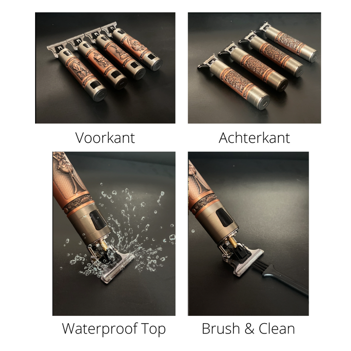 Scherpe RVS messen van de vintage haartrimmer, perfect voor professionele precisie en baardstyling.