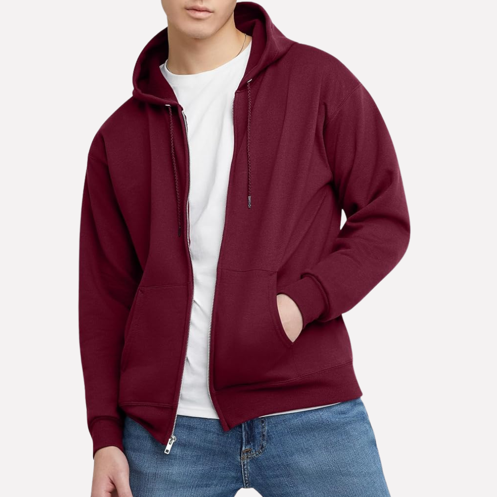Relaxte vol-rit hoodie voor heren, met capuchon en lange mouwen. Perfect voor casual dagelijkse kleding.
