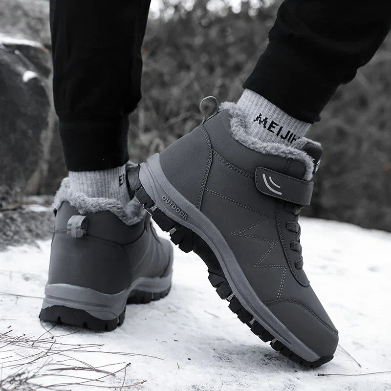 Robuuste heren winter sneeuwlaarzen, waterdicht design, ideaal als warme antislip outdoor wandelschoenen.