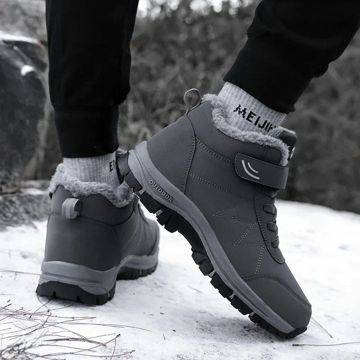 Robuuste heren winter sneeuwlaarzen, waterdicht design, ideaal als warme antislip outdoor wandelschoenen.