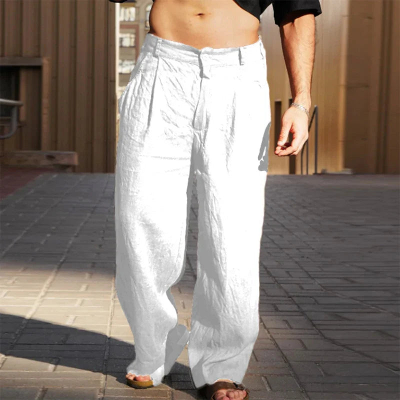 Casual heren comfortbroek met losse pasvorm en wijde pijpen. Ideaal voor zomer & lente.