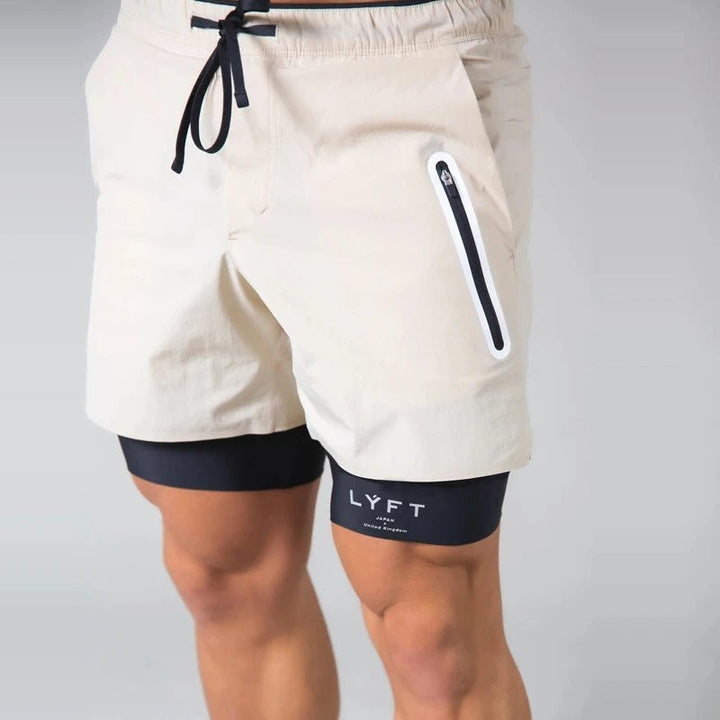 Comfortabele 2-in-1 sportshorts voor heren; vochtregulerend en ademend