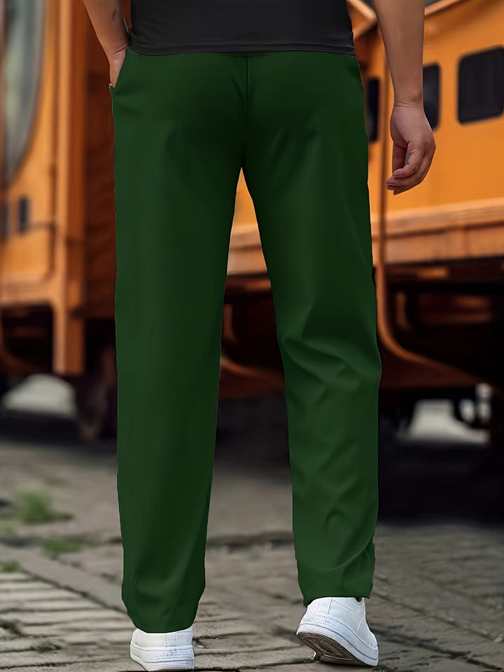 Heren casual broek met jogger design in donkerblauw, stijlvolle snit, comfortabele pasvorm, katoenmix, praktische zakken