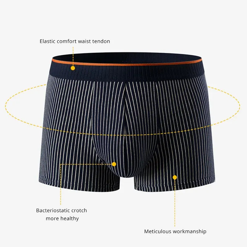 Heren katoenen boxershorts, ademend, antibacterieel, gestreept patroon, comfortabel, elastisch, perfecte pasvorm