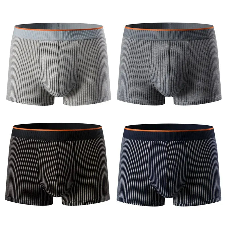 Heren katoenen boxershorts, ademend, antibacterieel, gestreept patroon, comfortabel, elastisch, perfecte pasvorm