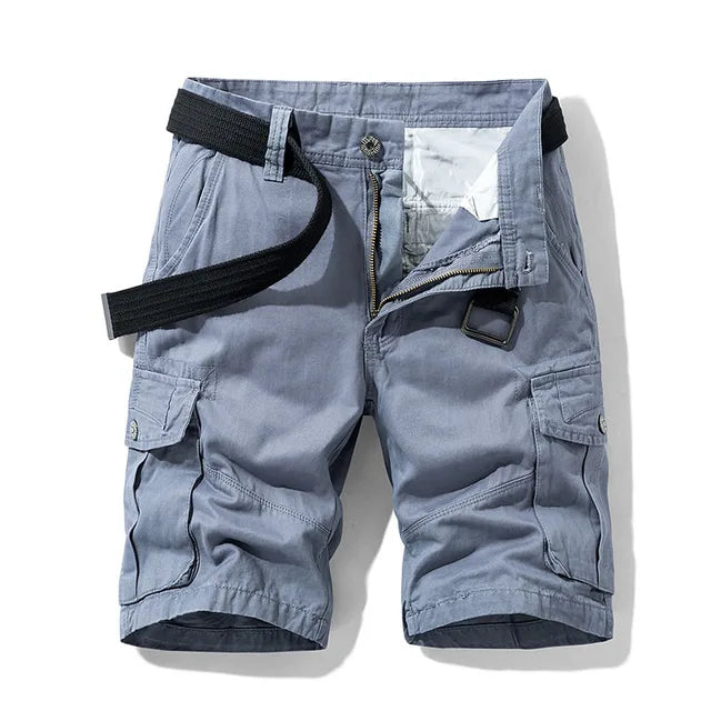 Heren cargo shorts van stevig katoen, kaki, met meerdere handige zakken voor buiten en dagelijks gebruik.