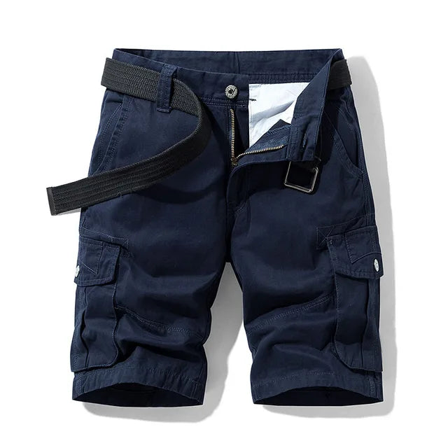 Heren cargo shorts van stevig katoen, kaki, met meerdere handige zakken voor buiten en dagelijks gebruik.