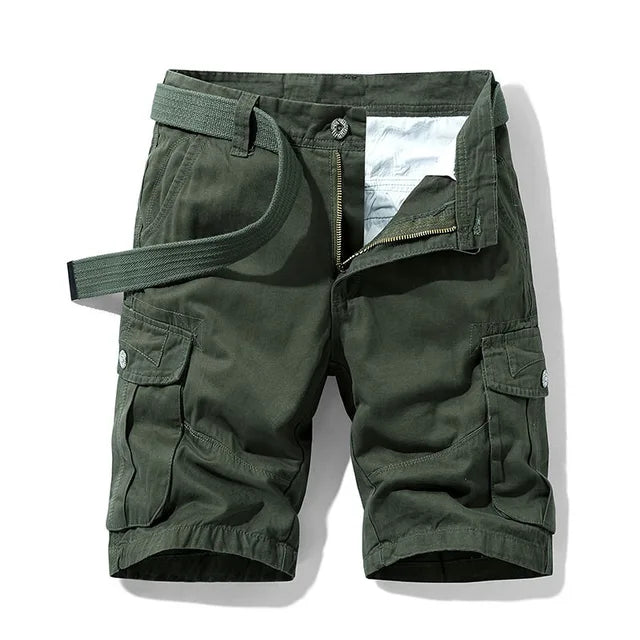 Heren cargo shorts van stevig katoen, kaki, met meerdere handige zakken voor buiten en dagelijks gebruik.