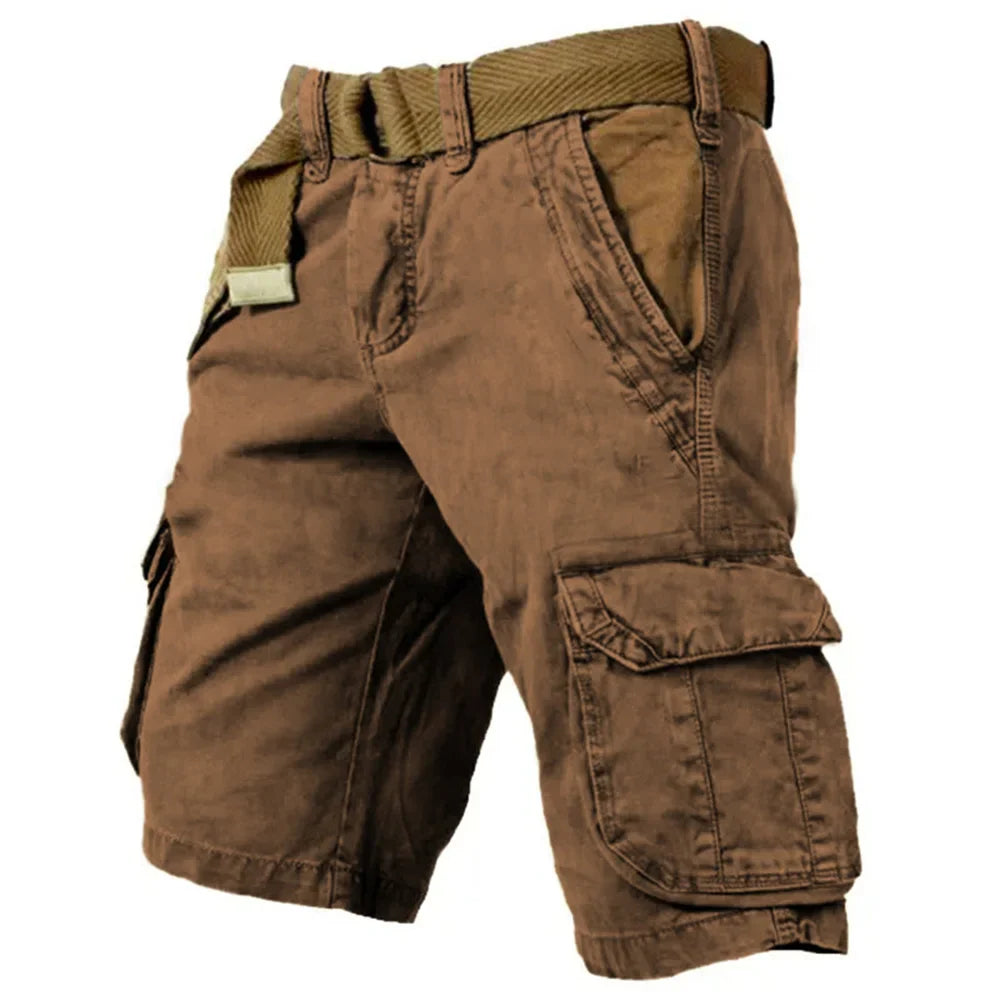 Heren cargo shorts, vintage stijl, beige, met ruime zakken, gemaakt van 100% katoen, comfortabel en ademend voor de zomer.