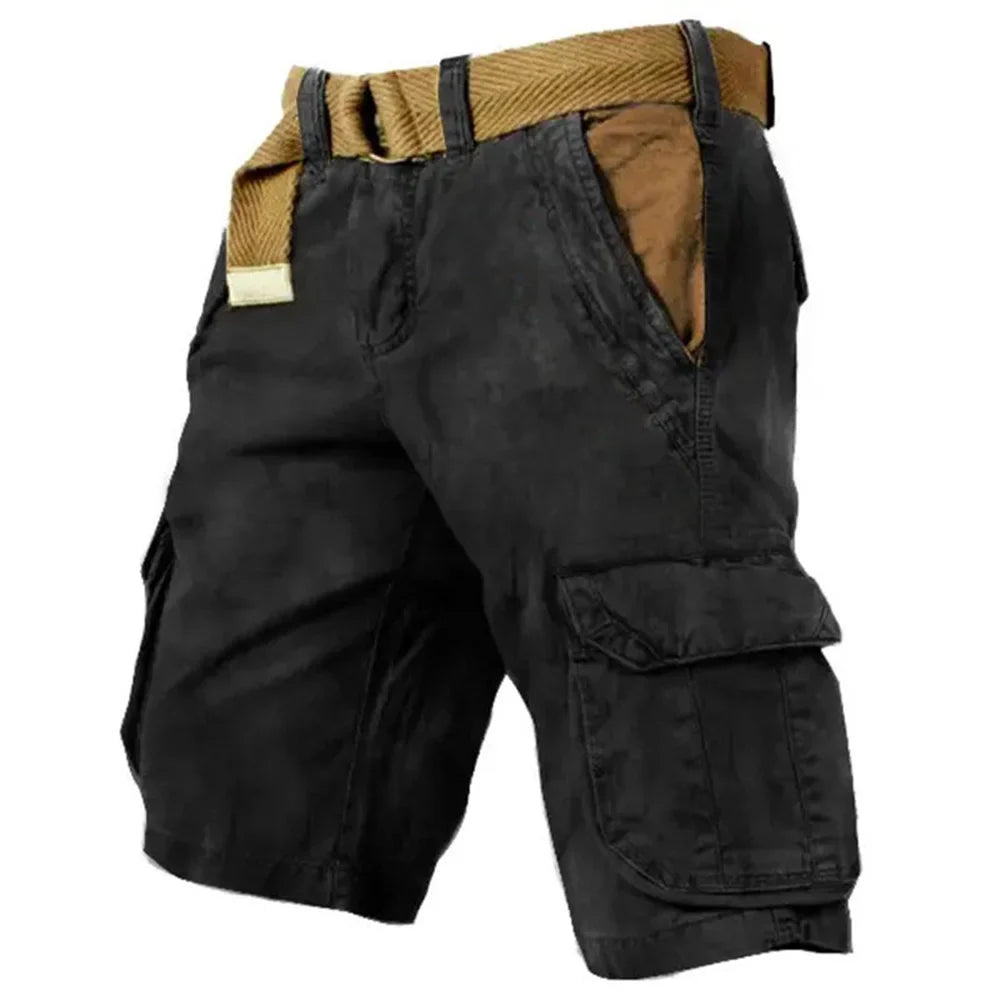 Heren cargo shorts, vintage stijl, beige, met ruime zakken, gemaakt van 100% katoen, comfortabel en ademend voor de zomer.
