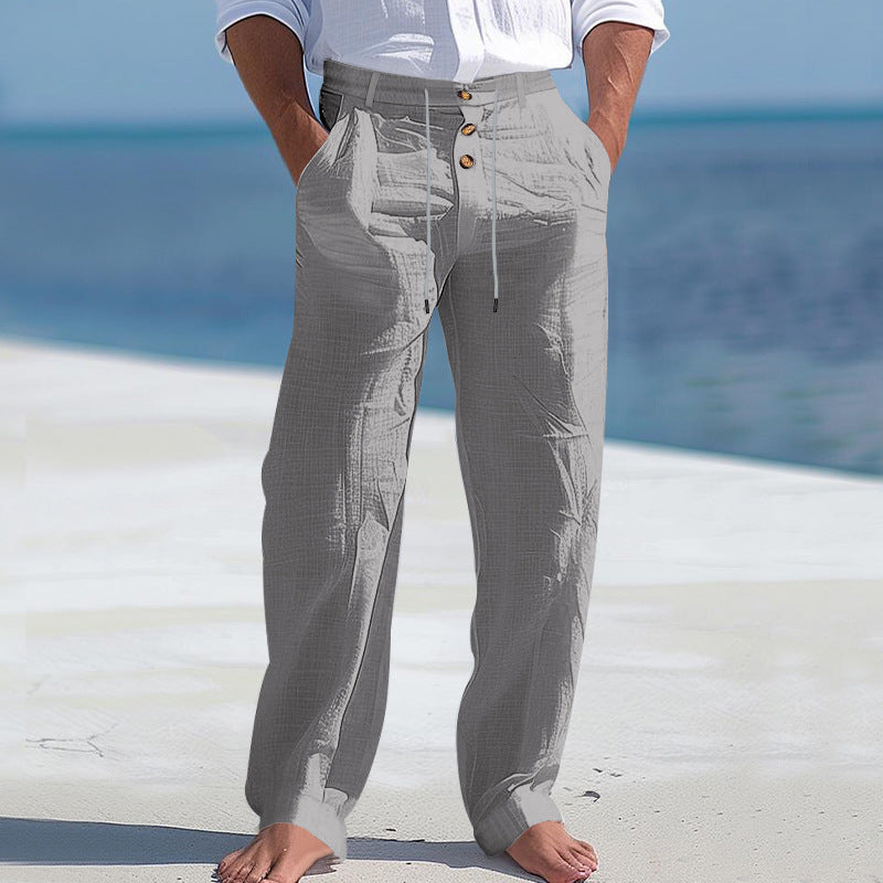 Heren chino broek met hoge taille en zijzakken, ademende stof in beige, casual look voor dagelijks gebruik en vrije tijd