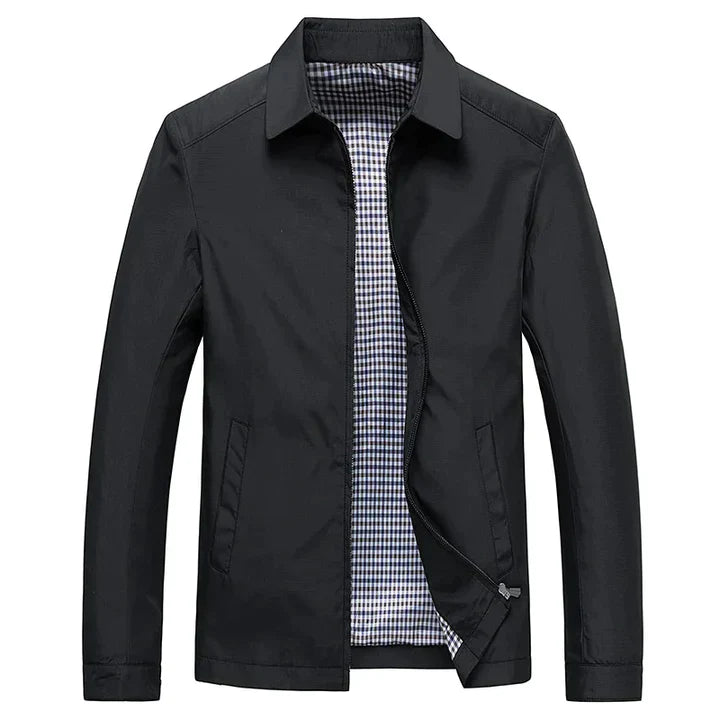 Heren lentejas in blauw, waterafstotend met moderne opstaande kraag, geschikt voor zowel zakelijke als casual looks.