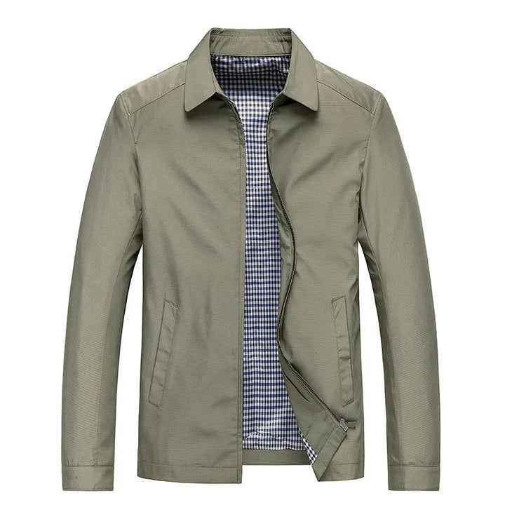 Heren lentejas in blauw, waterafstotend met moderne opstaande kraag, geschikt voor zowel zakelijke als casual looks.