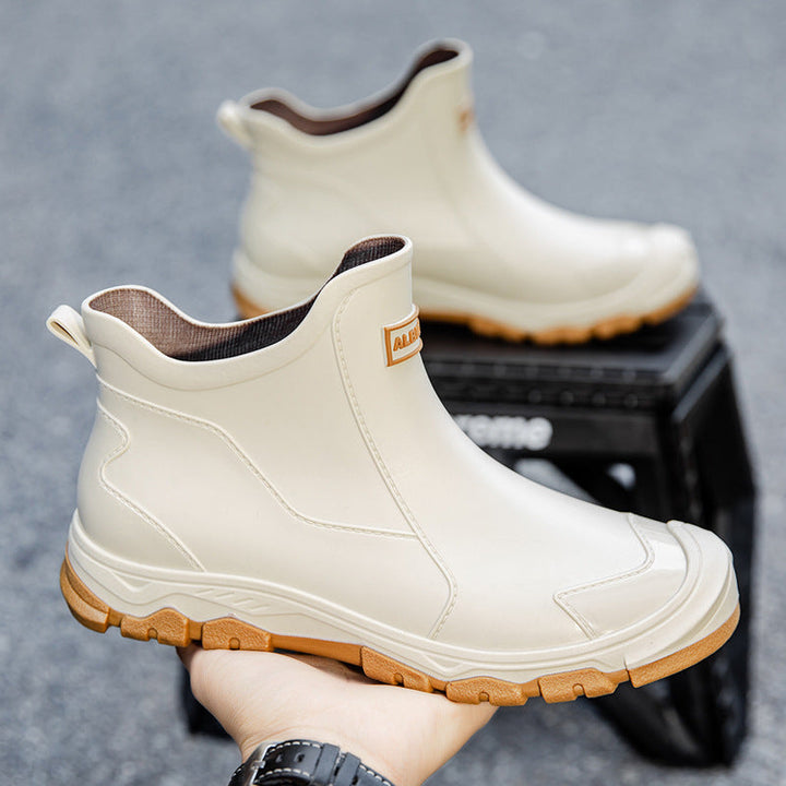 Waterdichte heren rubberlaarzen, antislip, gemakkelijk aan te trekken, zwart, duurzaam design