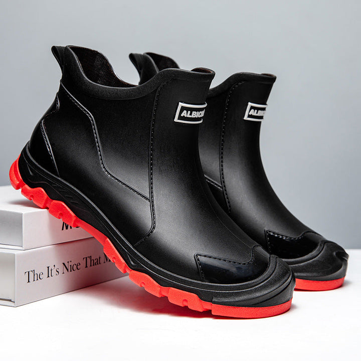 Waterdichte heren rubberlaarzen, antislip, gemakkelijk aan te trekken, zwart, duurzaam design